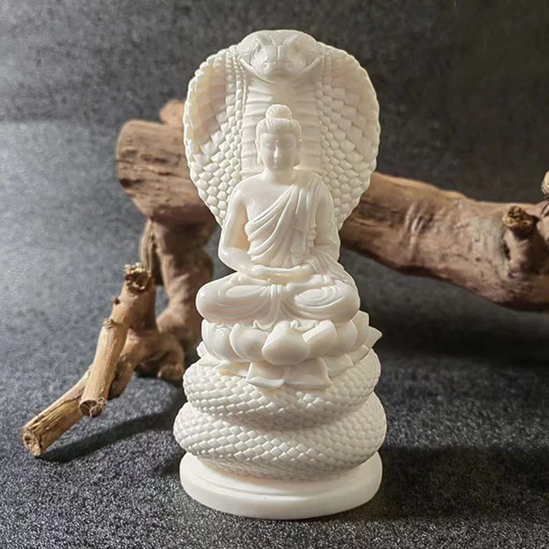 Buddha Stones Tathagata Shakyamuni Serpente Loto Avorio Frutto Meditazione Statua Serenità Decorazione Casa - Image 2