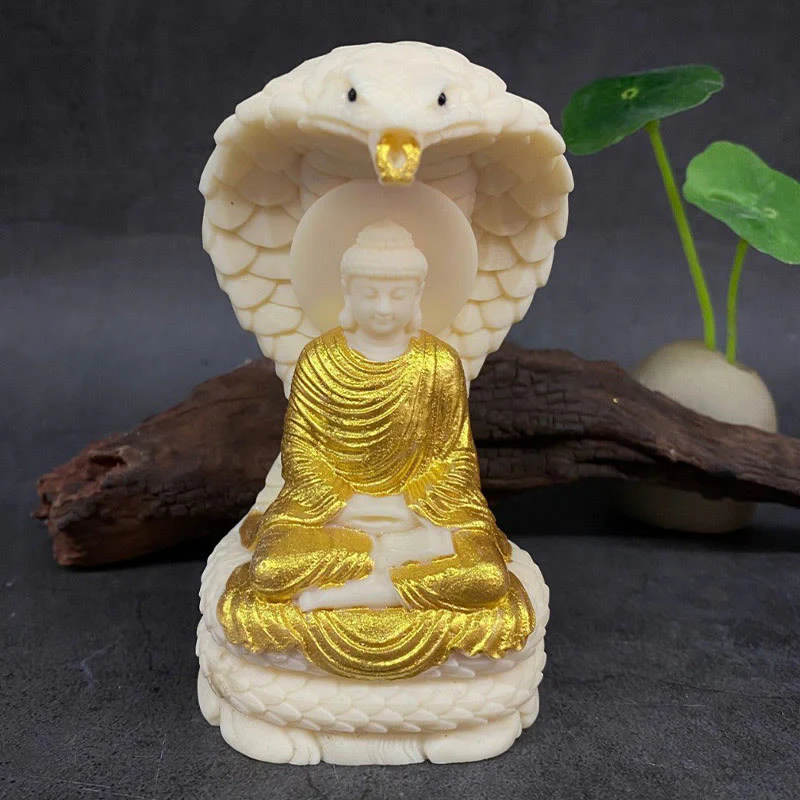 Buddha Stones Tathagata Shakyamuni Serpente Loto Avorio Frutto Meditazione Statua Serenità Decorazione Casa - Image 7