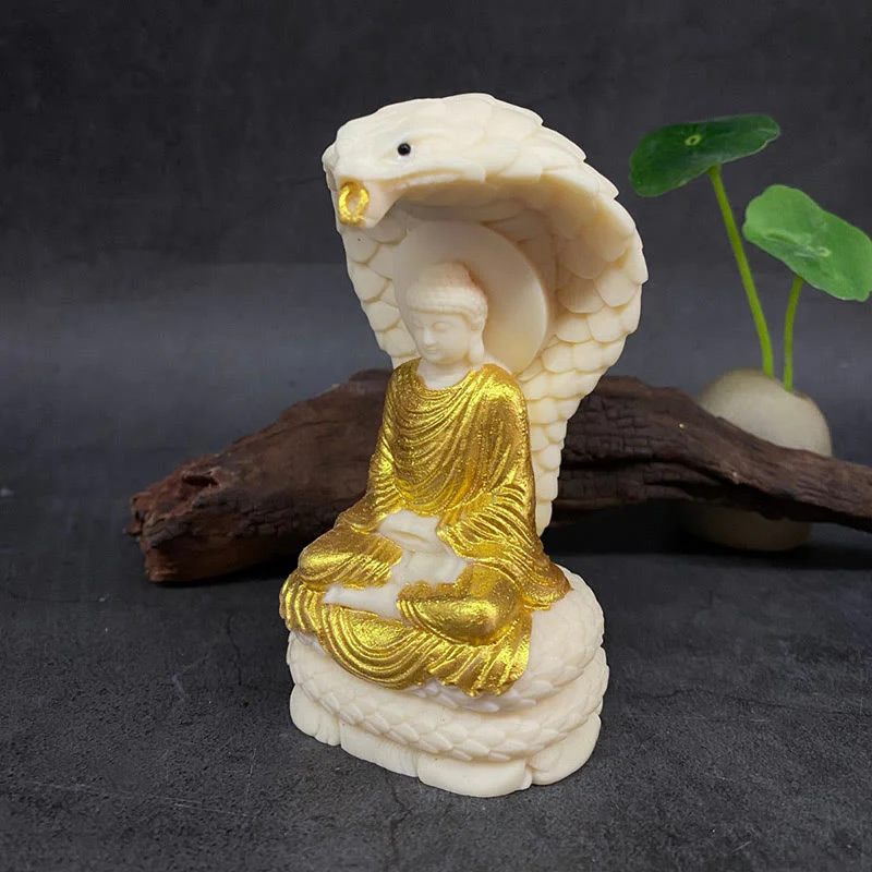 Buddha Stones Tathagata Shakyamuni Serpente Loto Avorio Frutto Meditazione Statua Serenità Decorazione Casa - Image 9