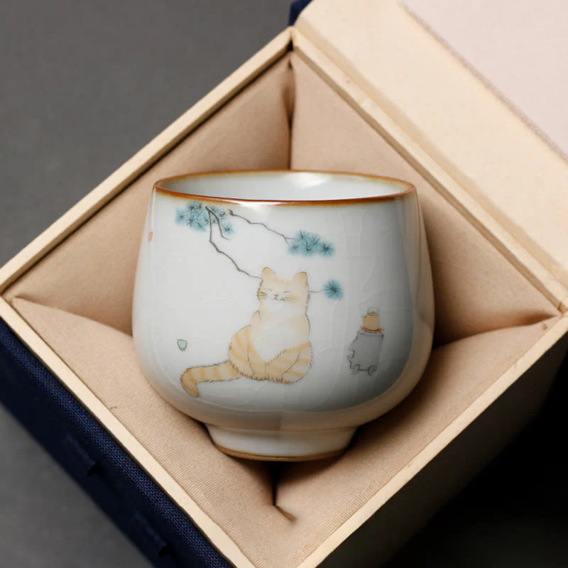 Buddha Stones Tazza da tè Kung Fu con rami di gatto carini e scatola regalo - Image 2
