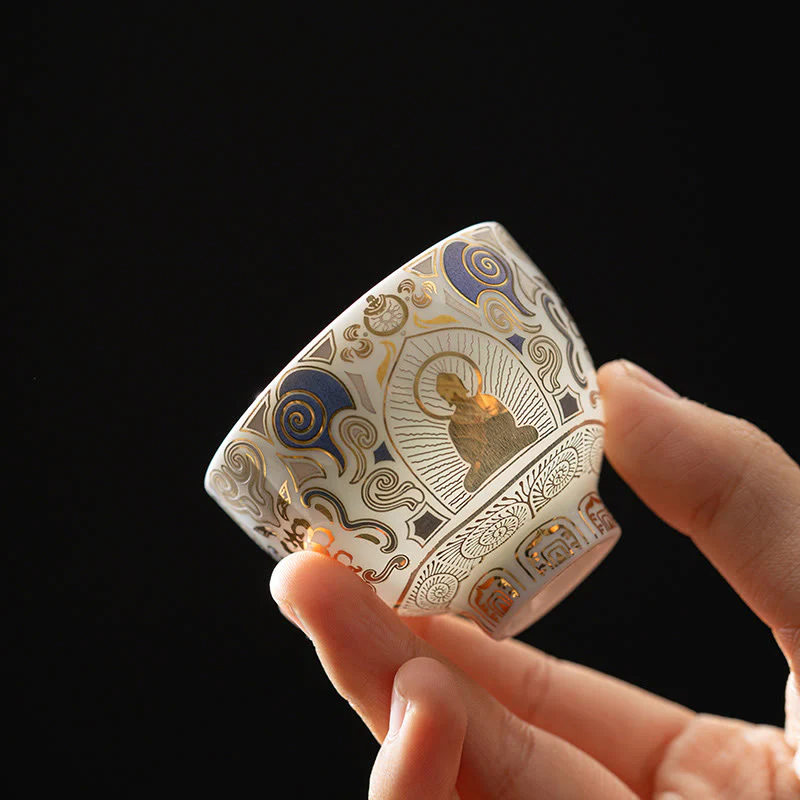 Buddha Stones Thangka bianco Buddha Nuvole di buon auspicio Tazza da tè Tazza da tè Kung Fu