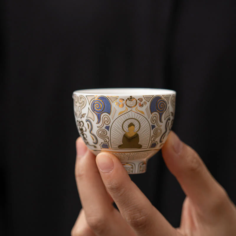 Buddha Stones Thangka bianco Buddha Nuvole di buon auspicio Tazza da tè Tazza da tè Kung Fu - Image 3