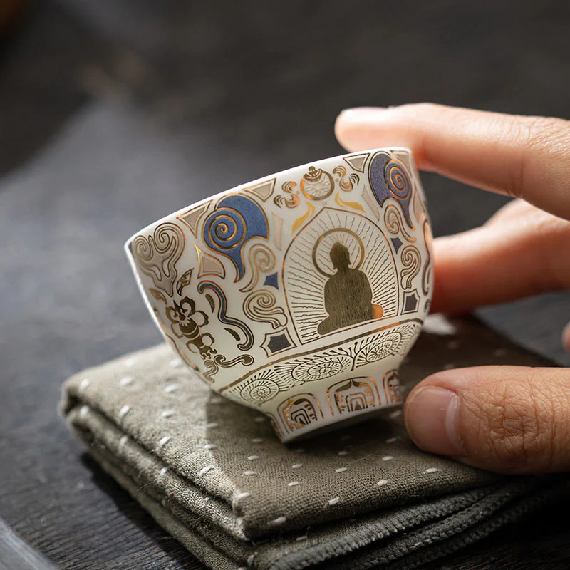 Buddha Stones Thangka bianco Buddha Nuvole di buon auspicio Tazza da tè Tazza da tè Kung Fu - Image 5