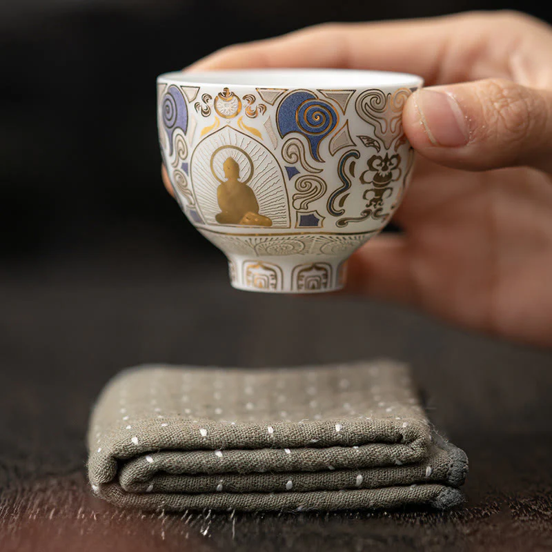 Buddha Stones Thangka bianco Buddha Nuvole di buon auspicio Tazza da tè Tazza da tè Kung Fu - Image 7
