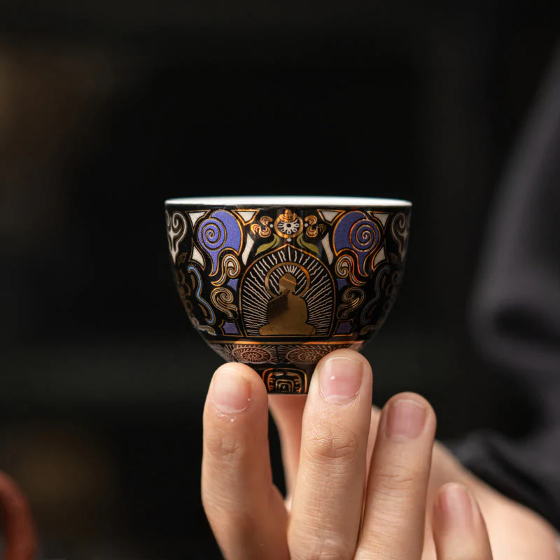 Buddha Stones Thangka nero Buddha Nuvole di buon auspicio Tazza da tè Tazza da tè Kung Fu - Image 8