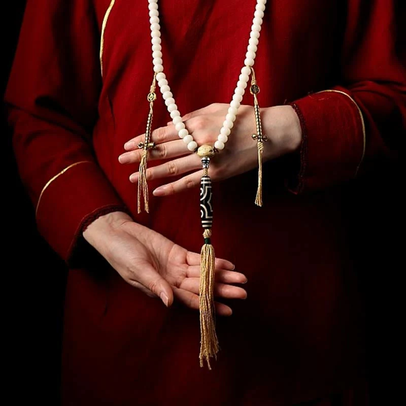 Buddha Stones Tibet 108 perle Mala Bodhi Seme Bagua Vajra Dzi Perline Bracciale Ricchezza Agata Grigia - Image 10