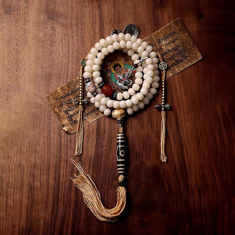 Buddha Stones Tibet 108 perle Mala Bodhi Seme Bagua Vajra Dzi Perline Bracciale Ricchezza Agata Grigia - Image 11