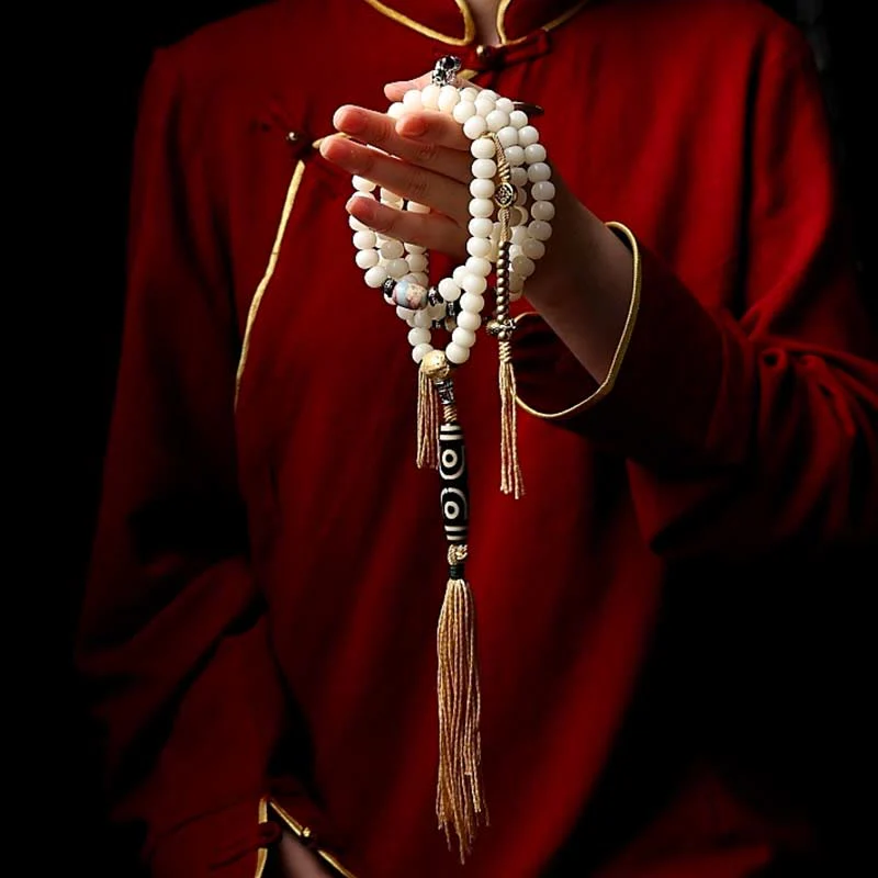 Buddha Stones Tibet 108 perle Mala Bodhi Seme Bagua Vajra Dzi Perline Bracciale Ricchezza Agata Grigia - Image 12