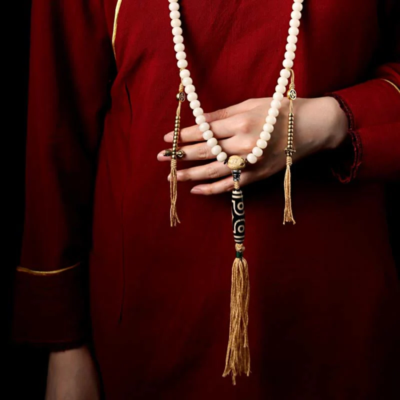 Buddha Stones Tibet 108 perle Mala Bodhi Seme Bagua Vajra Dzi Perline Bracciale Ricchezza Agata Grigia - Image 13