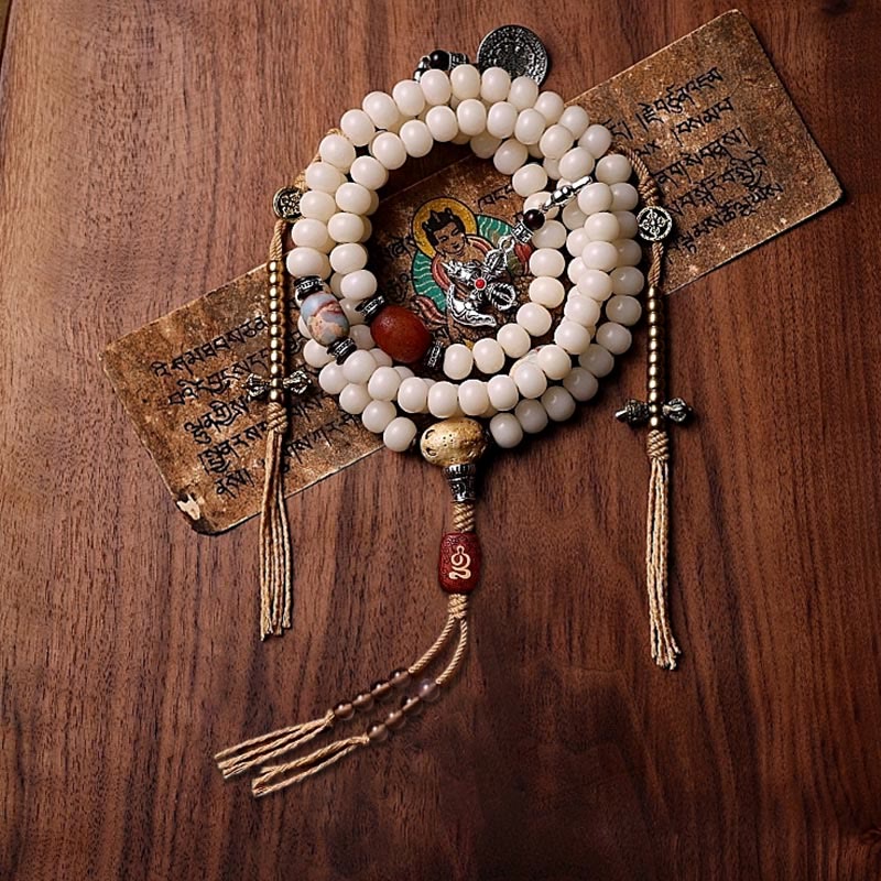 Buddha Stones Tibet 108 perle Mala Bodhi Seme Bagua Vajra Dzi Perline Bracciale Ricchezza Agata Grigia - Image 16