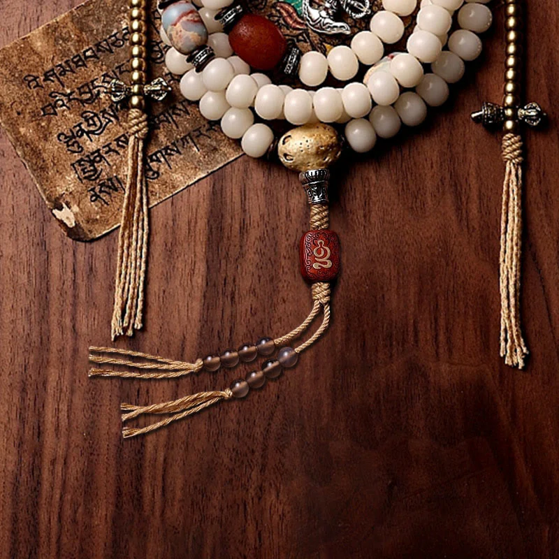 Buddha Stones Tibet 108 perle Mala Bodhi Seme Bagua Vajra Dzi Perline Bracciale Ricchezza Agata Grigia - Image 17