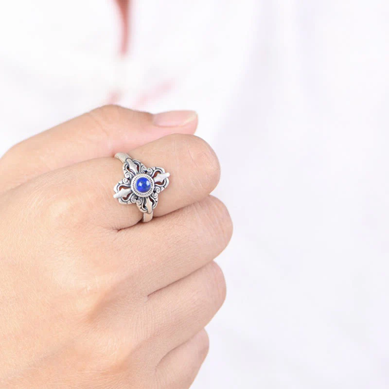 Anello regolabile positivo in lazurite naturale in argento sterling 925 Buddha Stones in Tibet - Image 5