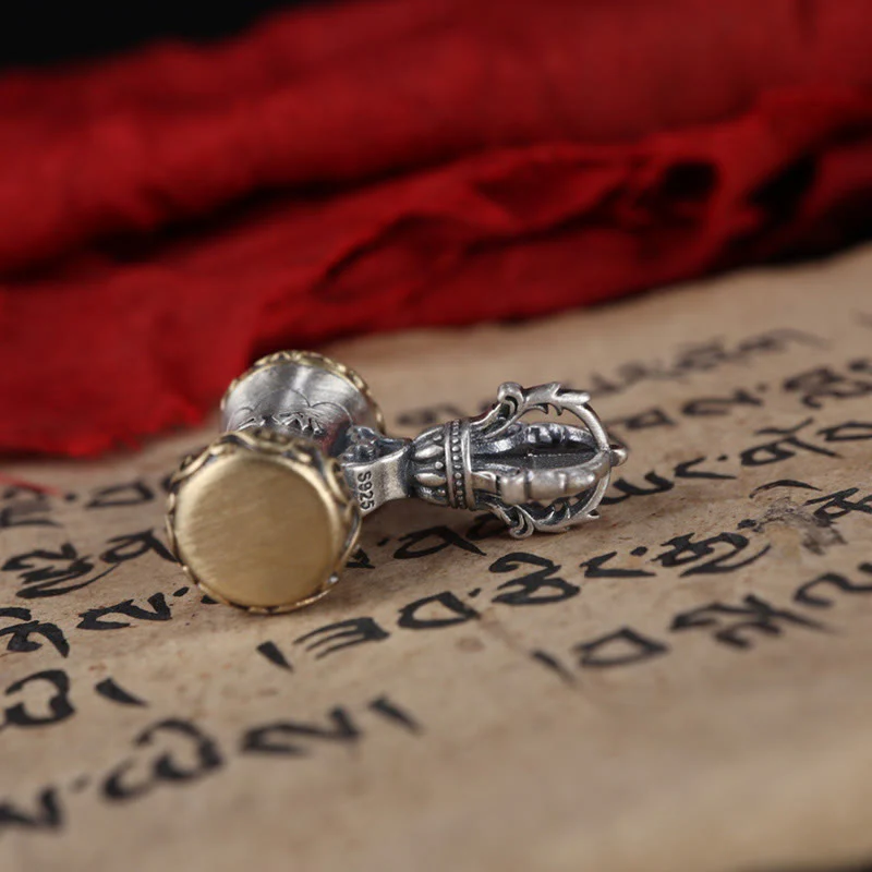 Buddha Stones Tibet 925 Sterling Silver Om Mani Padme Hum Dorje Campana Vajra Inciso Illuminazione Ciondolo Appeso Decorazione - Image 11
