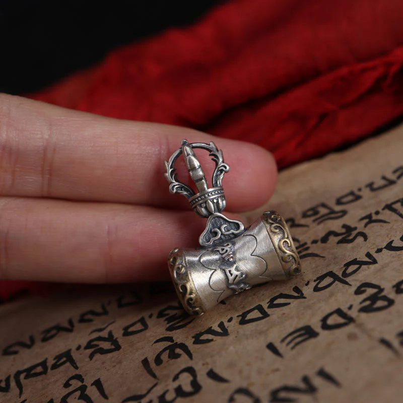 Buddha Stones Tibet 925 Sterling Silver Om Mani Padme Hum Dorje Campana Vajra Inciso Illuminazione Ciondolo Appeso Decorazione - Image 12