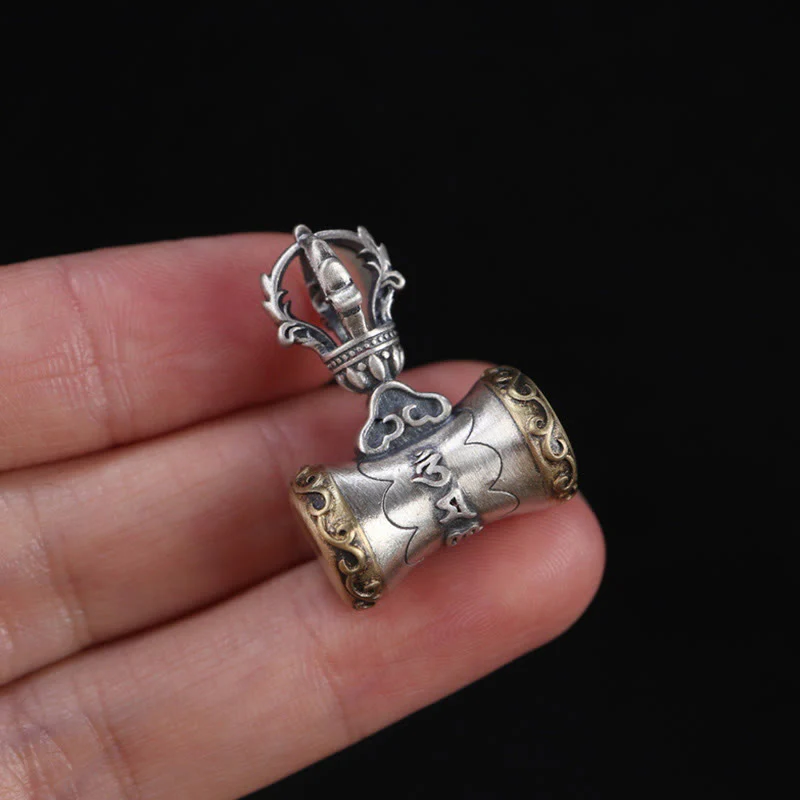Buddha Stones Tibet 925 Sterling Silver Om Mani Padme Hum Dorje Campana Vajra Inciso Illuminazione Ciondolo Appeso Decorazione - Image 13