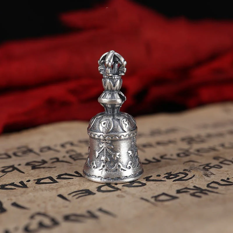 Buddha Stones Tibet 925 Sterling Silver Om Mani Padme Hum Dorje Campana Vajra Inciso Illuminazione Ciondolo Appeso Decorazione - Image 15