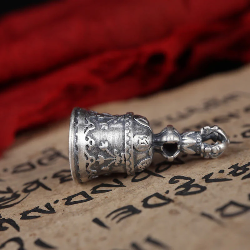 Buddha Stones Tibet 925 Sterling Silver Om Mani Padme Hum Dorje Campana Vajra Inciso Illuminazione Ciondolo Appeso Decorazione - Image 16