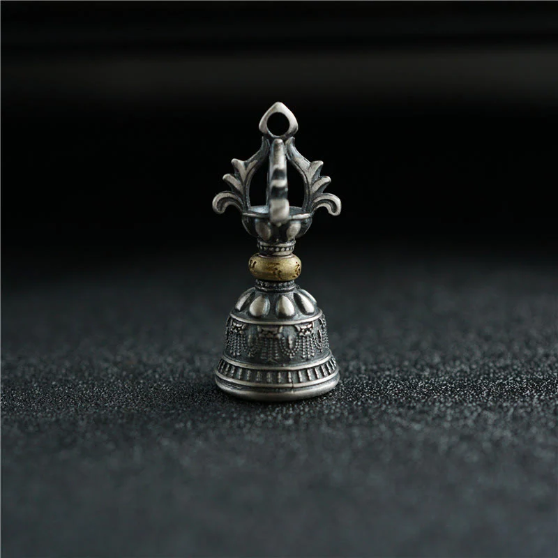 Buddha Stones Tibet 925 Sterling Silver Om Mani Padme Hum Dorje Campana Vajra Inciso Illuminazione Ciondolo Appeso Decorazione - Image 2