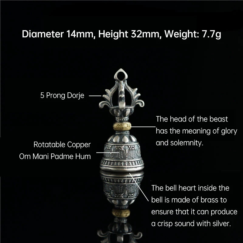 Buddha Stones Tibet 925 Sterling Silver Om Mani Padme Hum Dorje Campana Vajra Inciso Illuminazione Ciondolo Appeso Decorazione - Image 4