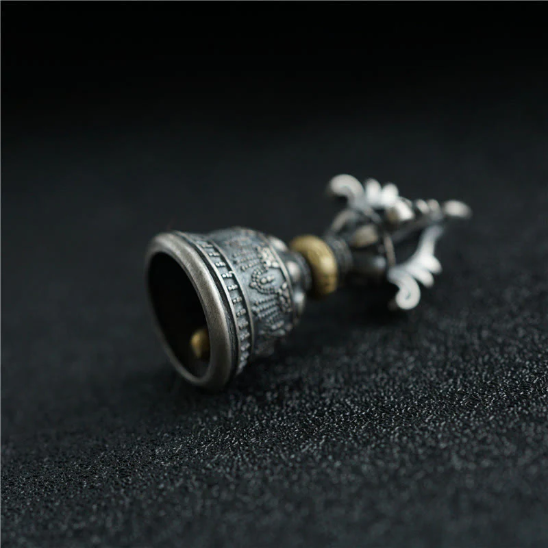 Buddha Stones Tibet 925 Sterling Silver Om Mani Padme Hum Dorje Campana Vajra Inciso Illuminazione Ciondolo Appeso Decorazione - Image 6