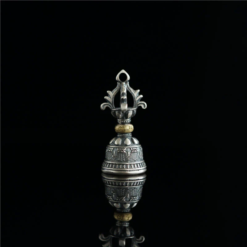 Buddha Stones Tibet 925 Sterling Silver Om Mani Padme Hum Dorje Campana Vajra Inciso Illuminazione Ciondolo Appeso Decorazione - Image 7