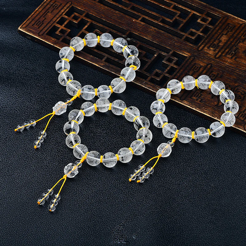 Buddha Stones Tibet Cristallo bianco Metà demone Metà Buddha Cuore Sutra Braccialetto di guarigione del loto - Image 2