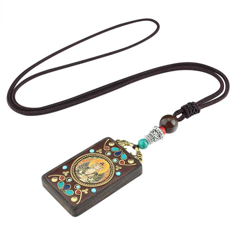 Buddha Stones Tibet Dio della Ricchezza Thangka Ebano Collana Pendente della Pace - Image 12