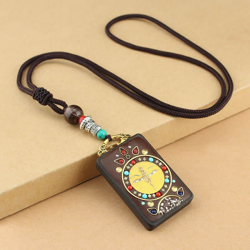 Buddha Stones Tibet Dio della Ricchezza Thangka Ebano Collana Pendente della Pace - Image 13