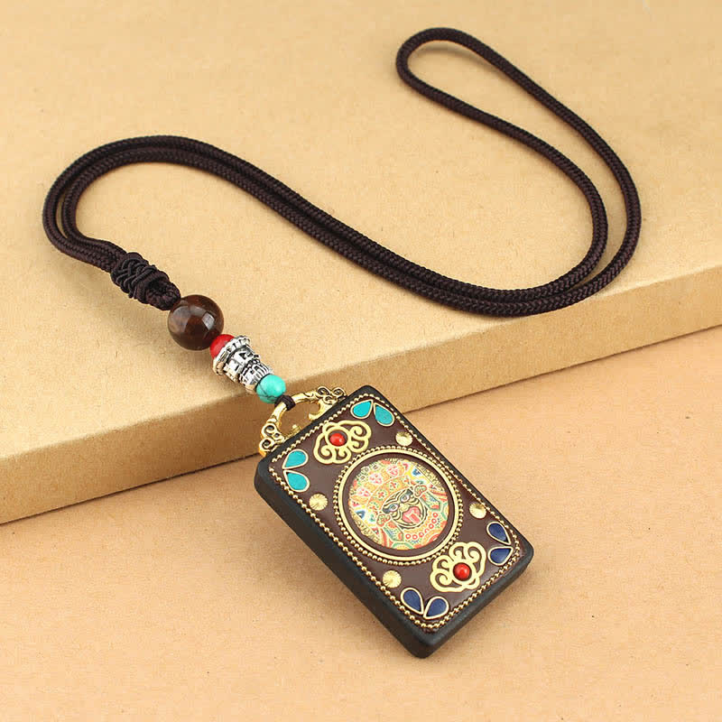 Buddha Stones Tibet Dio della Ricchezza Thangka Ebano Collana Pendente della Pace - Image 15