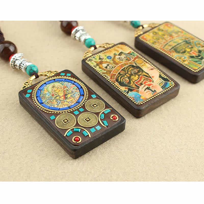 Buddha Stones Tibet Dio della Ricchezza Thangka Ebano Collana Pendente della Pace - Image 17