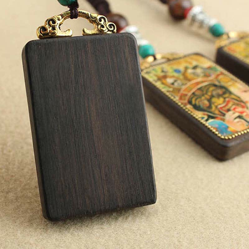 Buddha Stones Tibet Dio della Ricchezza Thangka Ebano Collana Pendente della Pace - Image 19