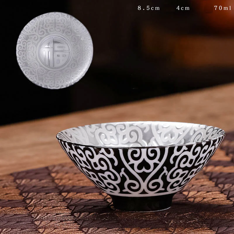 Buddha Stones Tibet Modello Fu Carattere Tazza da tè in ceramica argento dorato Tazze da tè Kung Fu 55 ml - Image 2