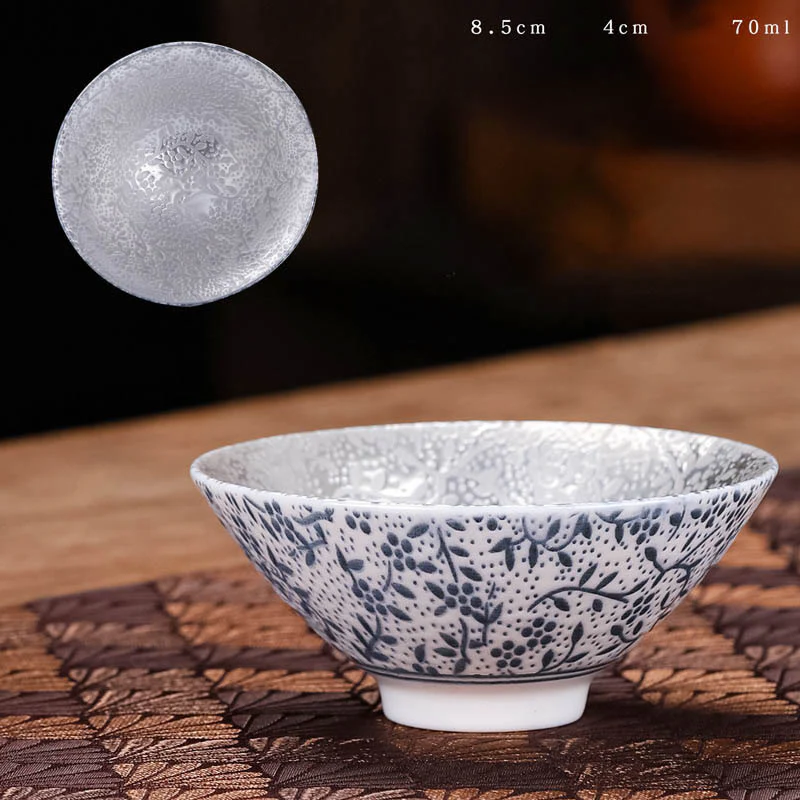 Buddha Stones Tibet Modello Fu Carattere Tazza da tè in ceramica argento dorato Tazze da tè Kung Fu 55 ml - Image 8