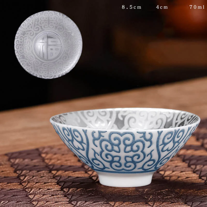 Buddha Stones Tibet Modello Fu Carattere Tazza da tè in ceramica argento dorato Tazze da tè Kung Fu 55 ml - Image 9
