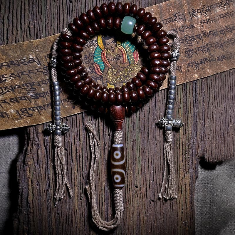 Buddha Stones Tibet naturale 108 Mala Beads Viola Bodhi Seed Three-eyed Dzi Bead Rame Dorje Harmony Bracciale - Image 2