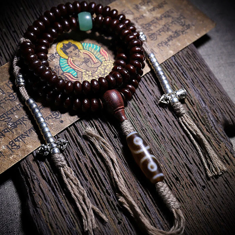 Buddha Stones Tibet naturale 108 Mala Beads Viola Bodhi Seed Three-eyed Dzi Bead Rame Dorje Harmony Bracciale - Image 3