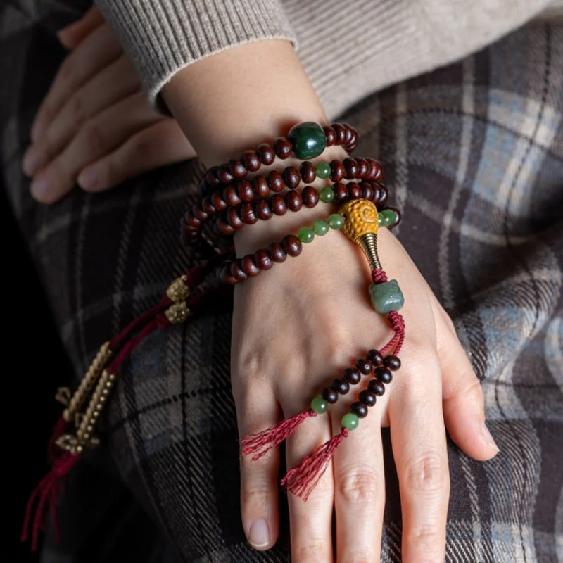 Buddha Stones Tibet naturale 108 Mala perline viola Bodhi Seed Hetian ciano giada rame Dorje braccialetto della pace - Image 13