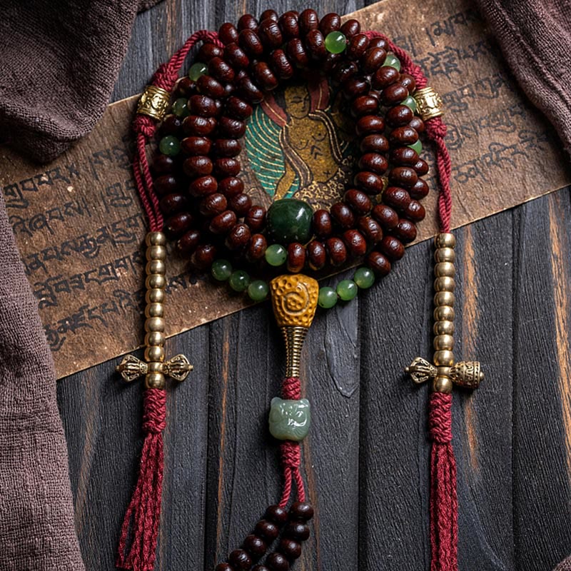 Buddha Stones Tibet naturale 108 Mala perline viola Bodhi Seed Hetian ciano giada rame Dorje braccialetto della pace - Image 15