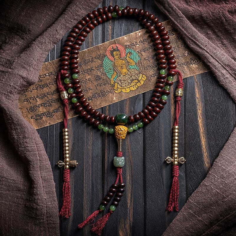 Buddha Stones Tibet naturale 108 Mala perline viola Bodhi Seed Hetian ciano giada rame Dorje braccialetto della pace - Image 2