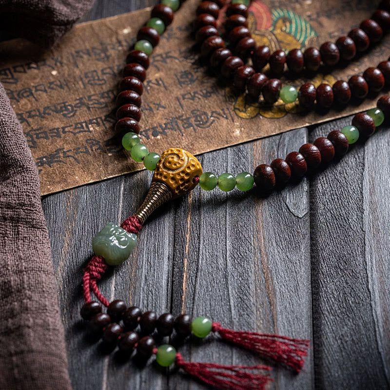 Buddha Stones Tibet naturale 108 Mala perline viola Bodhi Seed Hetian ciano giada rame Dorje braccialetto della pace - Image 8