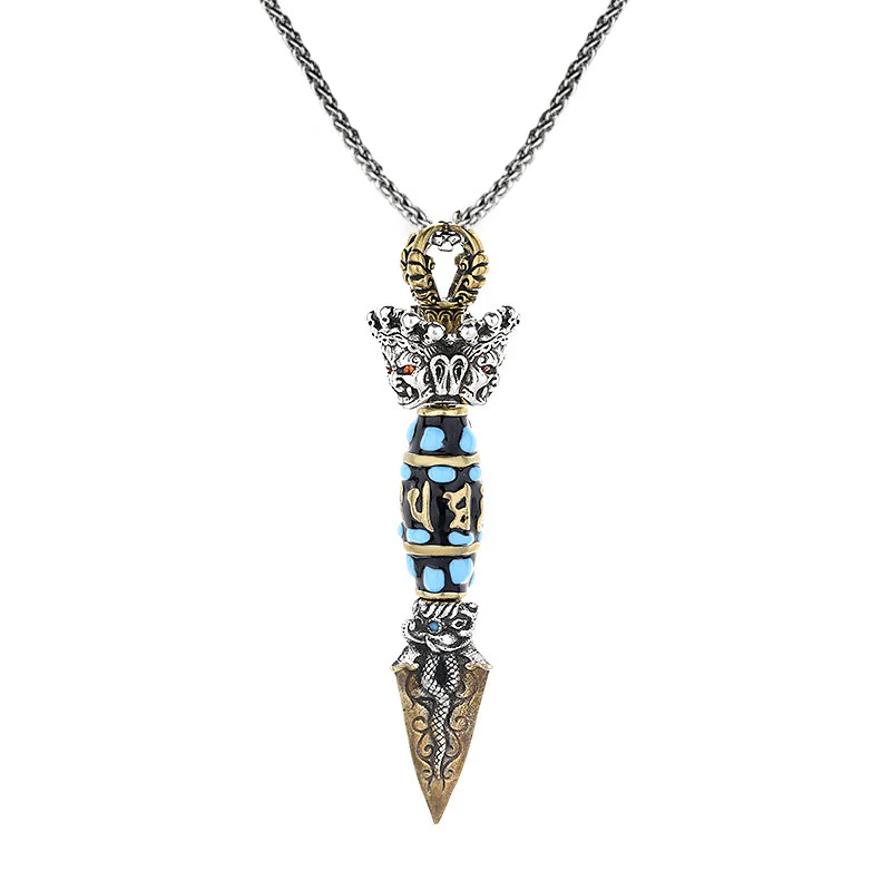 Buddha Stones Tibet Om Mani Padme Hum Dzi Bead Dorje Vajra Pattern Ricchezza Collana girevole pendente - Image 10