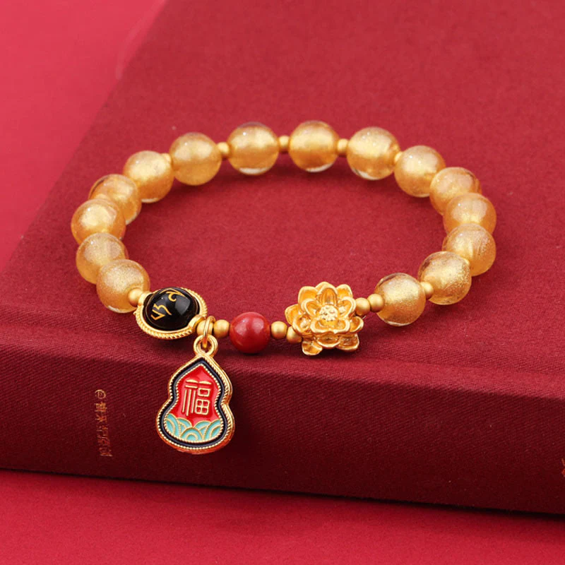 Buddha Stones Tibet Om Mani Padme Hum Fu Carattere Zucca Charm Loto Liuli Perline di Vetro Braccialetto della Fortuna - Image 10