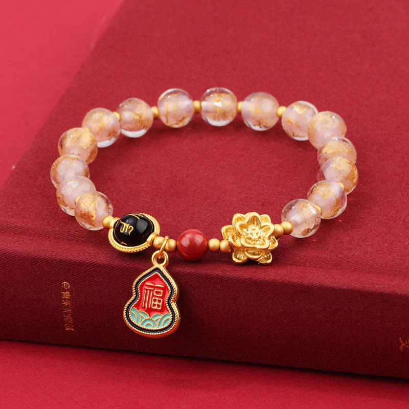 Buddha Stones Tibet Om Mani Padme Hum Fu Carattere Zucca Charm Loto Liuli Perline di Vetro Braccialetto della Fortuna - Image 11