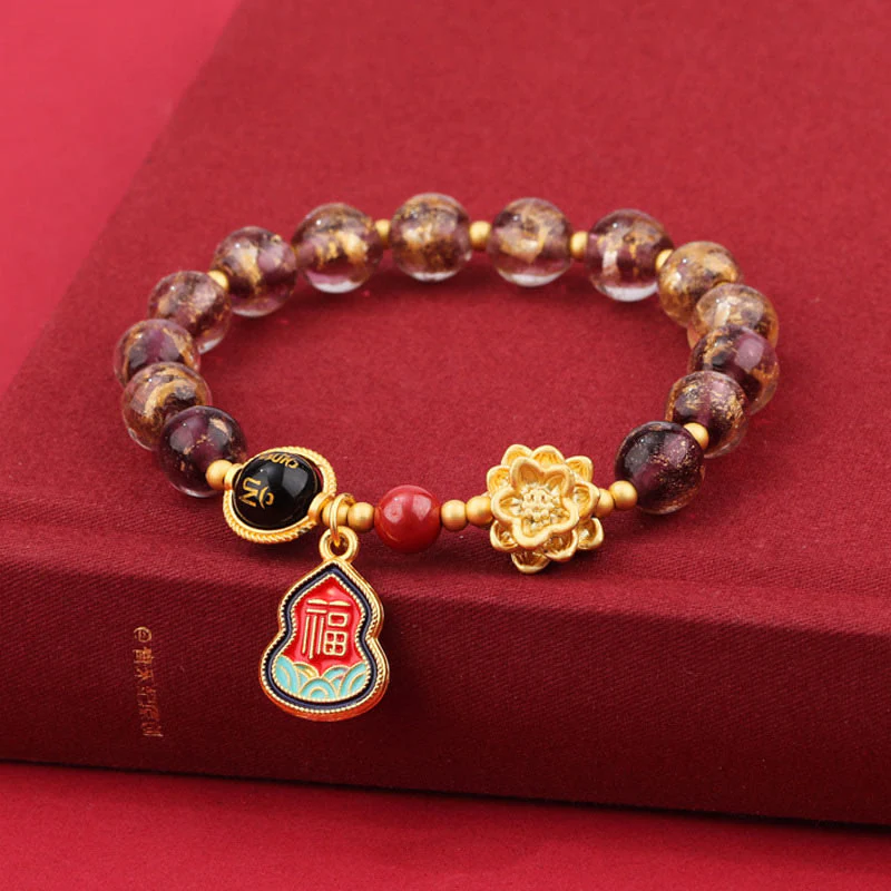 Buddha Stones Tibet Om Mani Padme Hum Fu Carattere Zucca Charm Loto Liuli Perline di Vetro Braccialetto della Fortuna - Image 13