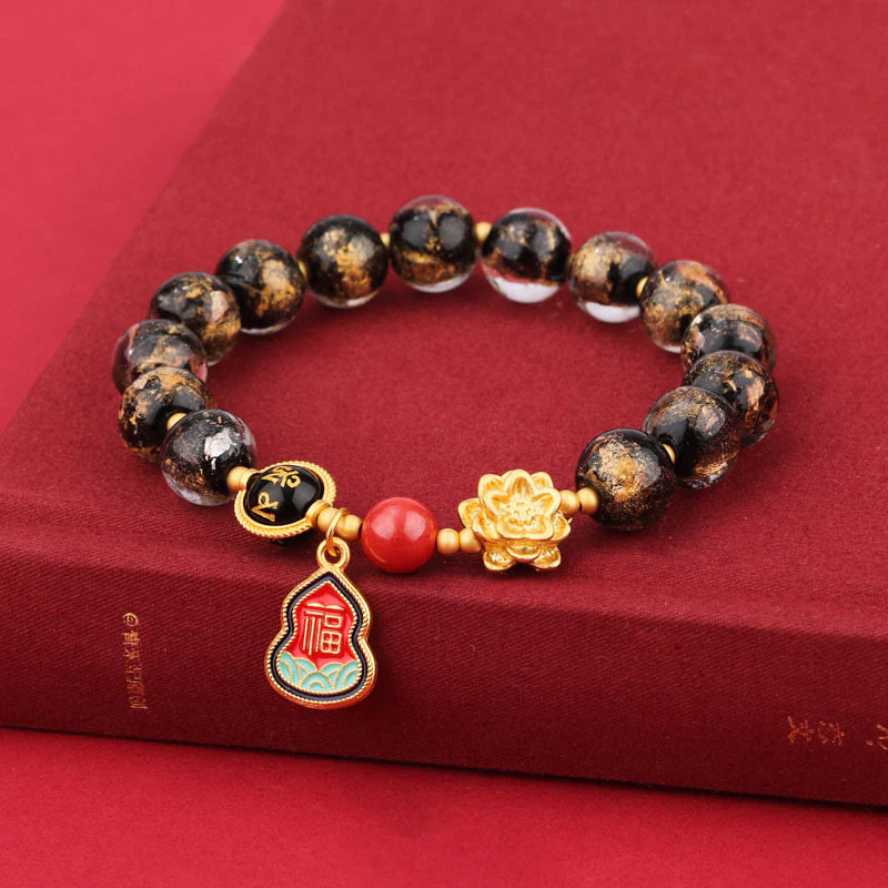 Buddha Stones Tibet Om Mani Padme Hum Fu Carattere Zucca Charm Loto Liuli Perline di Vetro Braccialetto della Fortuna - Image 2