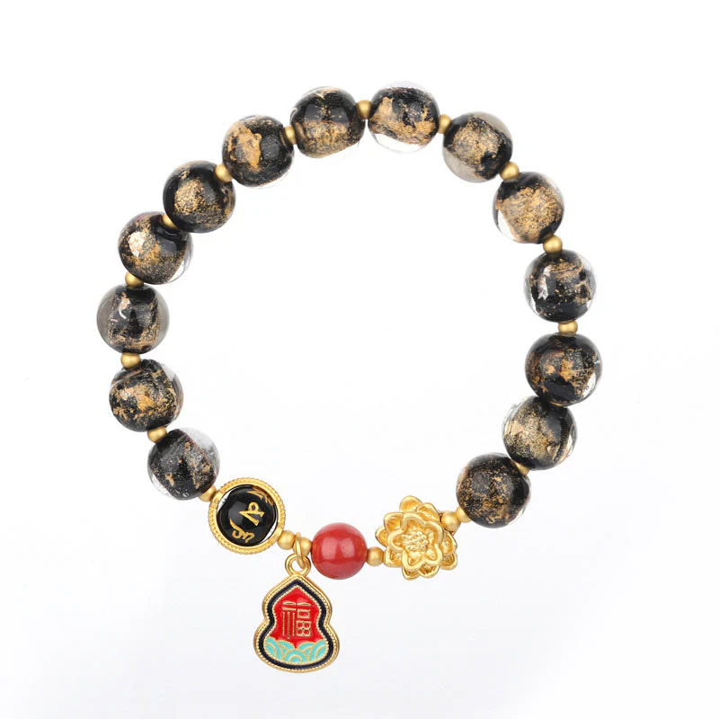 Buddha Stones Tibet Om Mani Padme Hum Fu Carattere Zucca Charm Loto Liuli Perline di Vetro Braccialetto della Fortuna - Image 5
