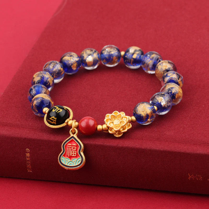 Buddha Stones Tibet Om Mani Padme Hum Fu Carattere Zucca Charm Loto Liuli Perline di Vetro Braccialetto della Fortuna - Image 6