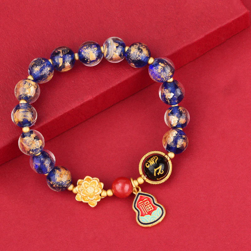 Buddha Stones Tibet Om Mani Padme Hum Fu Carattere Zucca Charm Loto Liuli Perline di Vetro Braccialetto della Fortuna - Image 7