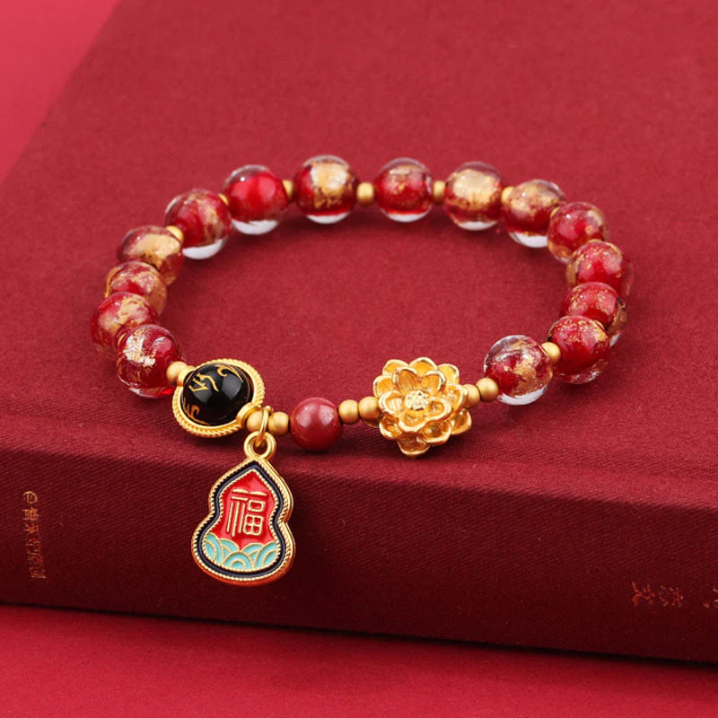 Buddha Stones Tibet Om Mani Padme Hum Fu Carattere Zucca Charm Loto Liuli Perline di Vetro Braccialetto della Fortuna - Image 9