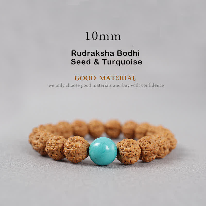Buddha Stones Tibet Rudraksha Bodhi Seed Dzi Bead Ambra Turchese Bracciale della Ricchezza - Image 14
